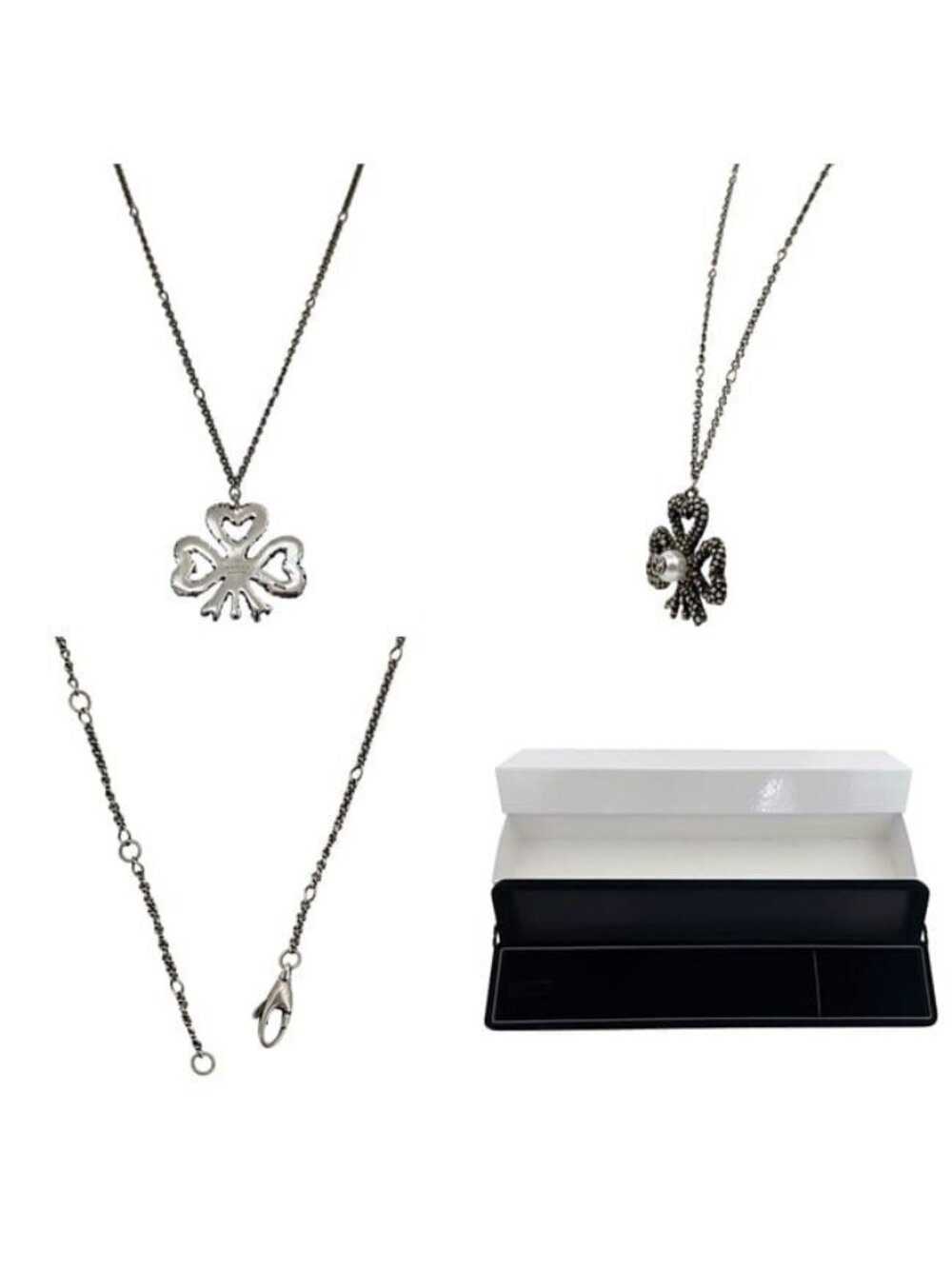 Gucci Necklace Silver Interlocking Clover 925 Sterling Faux Pearl - Picture 2 of 10